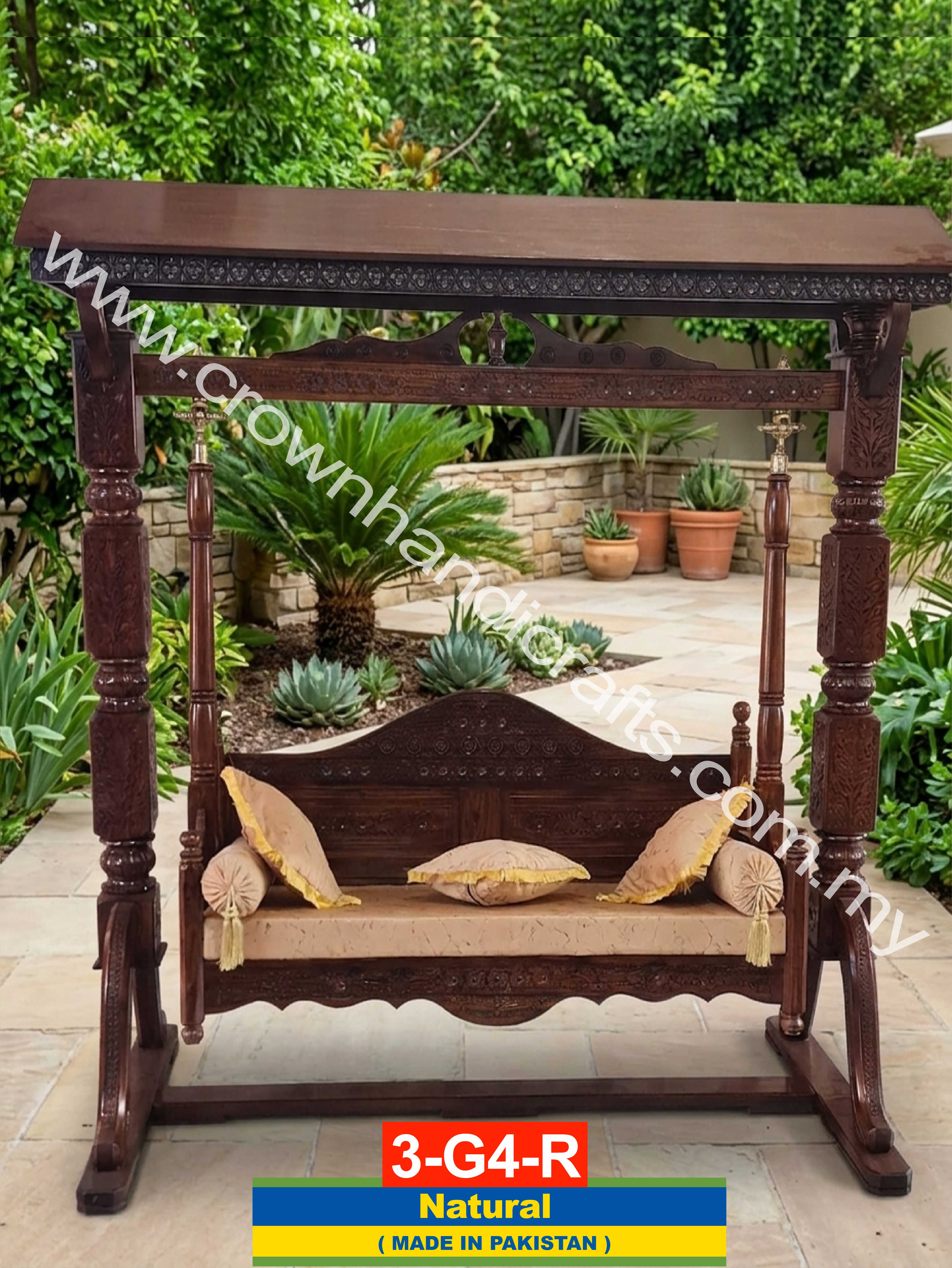 Luxury Rosewood Maharaja Swing – 3-Seater Artisan Masterpiece with Timeless South Asian Charm | 3-G4-R (NATURAL)