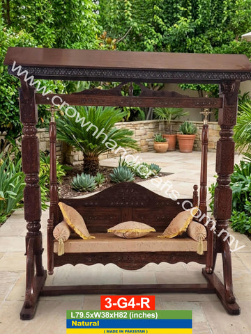 Luxury Rosewood Maharaja Swing – 3-Seater Artisan Masterpiece with Timeless South Asian Charm | 3-G4-R (NATURAL)