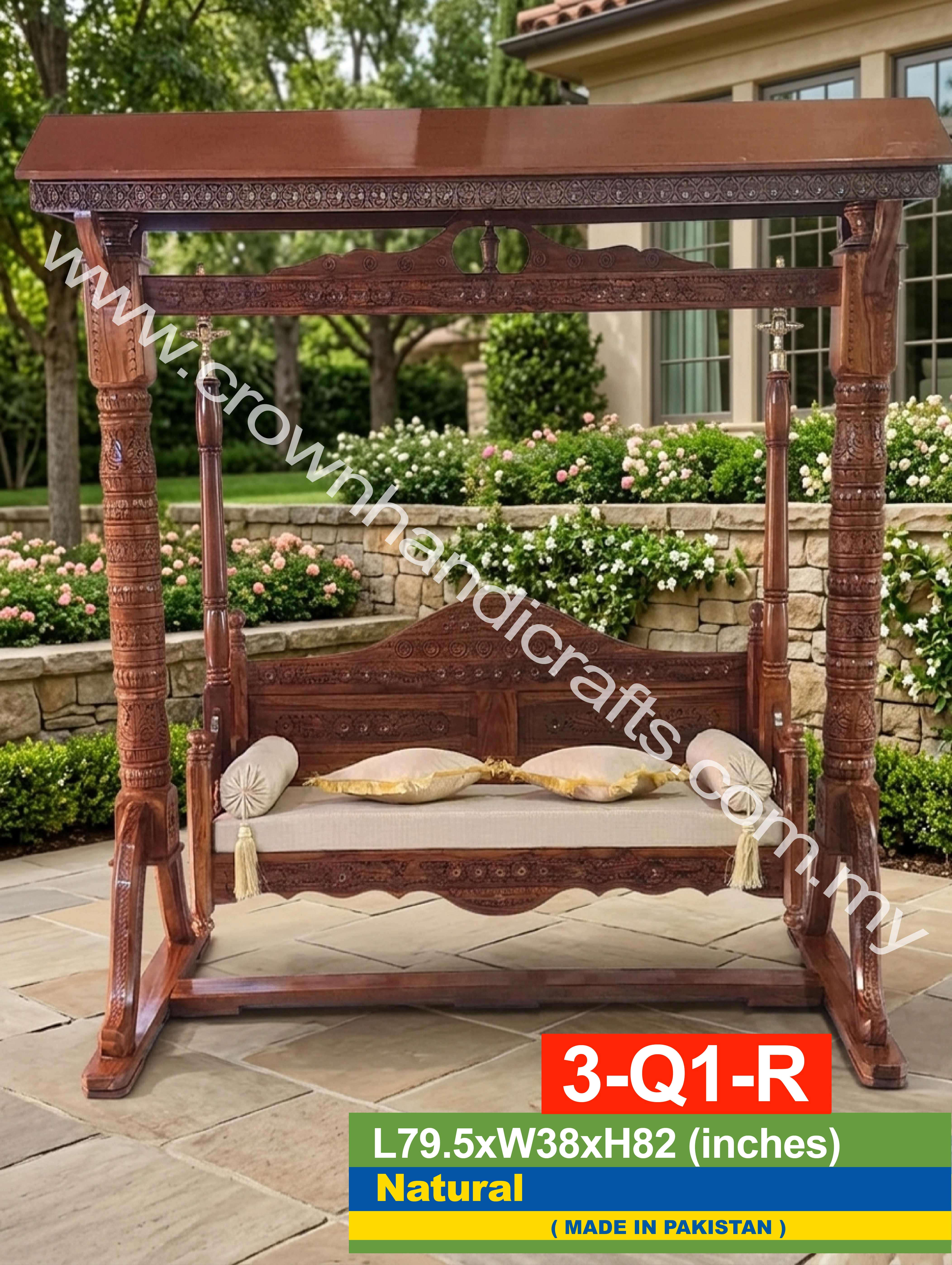Royal Maharaja Swing 3 Seater – Premium Rosewood Craftsmanship Inspired by Indian & Pakistani Heritage | 3-Q1-R (NATURAL)
