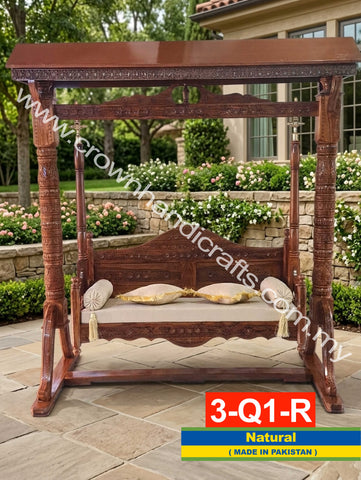 Royal Maharaja Swing 3 Seater – Premium Rosewood Craftsmanship Inspired by Indian & Pakistani Heritage | 3-Q1-R (NATURAL)