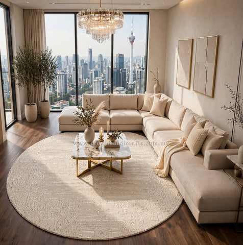 Round Modern Contemporary Living Room Rug – Soft Durable Carpet with Premium Feel | Modern Mix MM477 (200CM DIA)