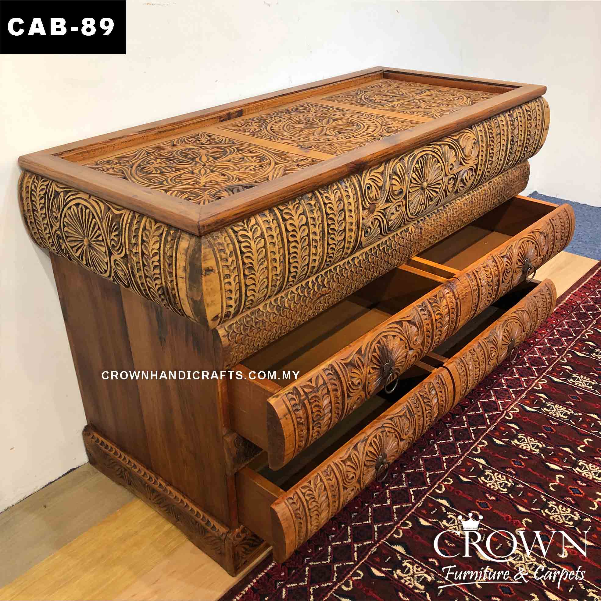 Antique Book Shape Cabinet Console Hand Carved, Solid Wood Furniture Eclectic Style in Malaysia | CAB-89 (L46.5 W20.5 H30 Inches)