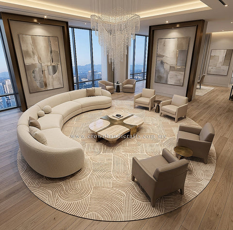 Modern Round Rug for Living Room | Luxury Soft Carpet for Bedroom & Home Interior Decor Malaysia | Modern Mix Round MM502 (250CM DIA)
