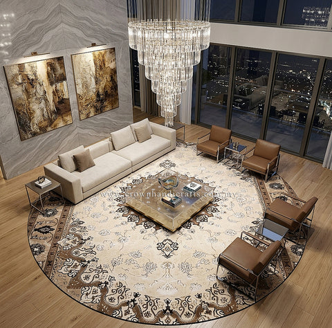 Turkish Style Modern Round Carpet Rug for Living Room | High Quality Elegant Home Decor | Modern Mix Round MM505 (250CM DIA)