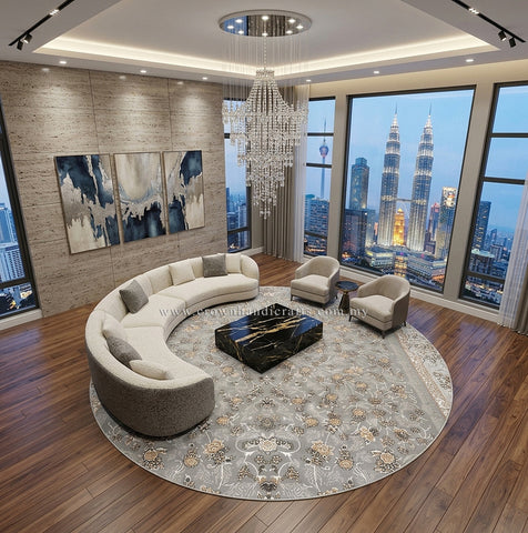 Round Carpet Modern Designer for Living Room Interior with Contemporary Artistic Style | Modern Mix MM527 (250CM DIA)