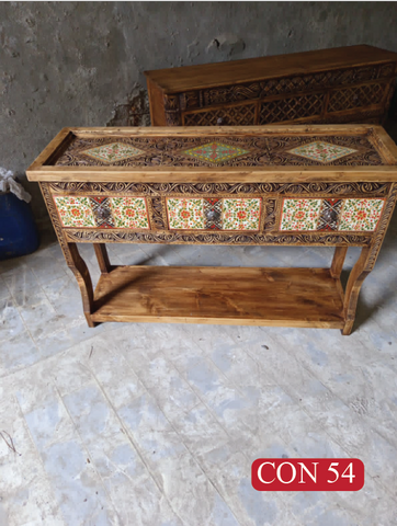 Bohemian Floral Art Console Table | Handcrafted Accent Furniture with 3 Drawers for Elegant Living Room Decor | CON 54
