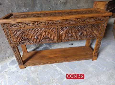 Statement Solid Wood Console Table | Moghul Dynasty Carved Design for Living Room & Entrance Hall Decor | CON 56