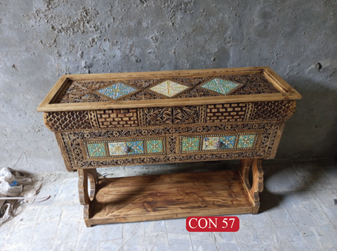 Modern Boho Console Table with Artistic Floral Tiles | Stylish 3 Drawer Storage Furniture for Beautiful Interiors | CON 57