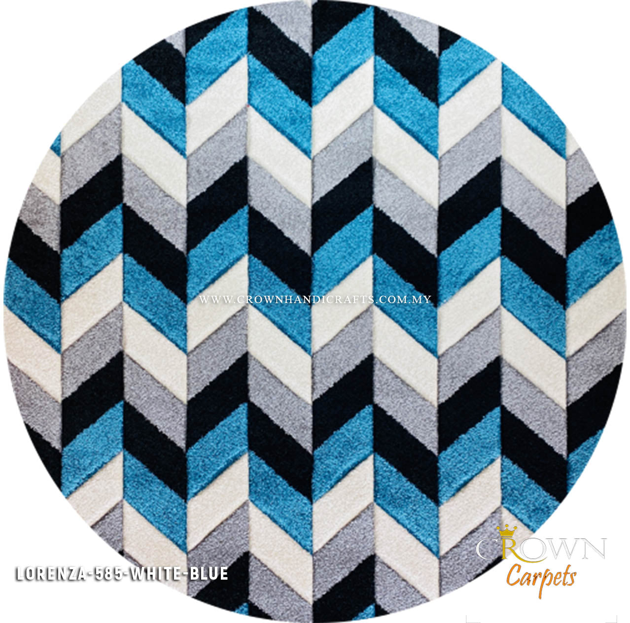 Designer Modern Round Carpets Turkish Rugs for Dining Living Room | Lorenza 585 White Blue