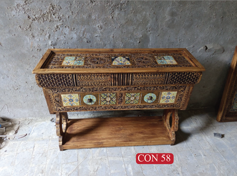 Unique Floral Art Console Table | Handcrafted Boho Accent Furniture for Living Room & Entryway Decor | CON 58