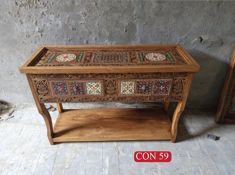 Luxury Bohemian Console Table | Elegant Floral Art Design with 2 Drawers for Contemporary Home Decor | CON 59