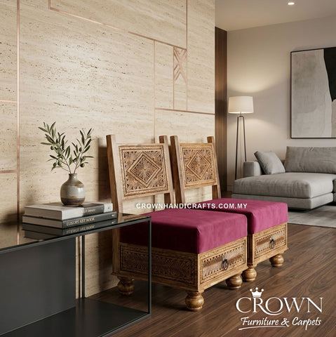 Handcrafted Royal Low Height Chairs Set | Solid Wood with Rajasthani Hand-Crafted Art & Storage Drawer | CHR 60 (L25 W18.5 H32 Inches)