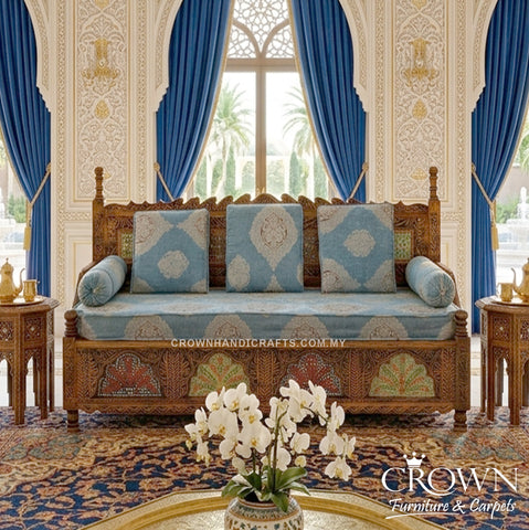 Handcrafted Bohemian Takht Couch | Solid Wood 3-Seater with Timeless Wooden Craftsmanship | TKT 61 (L70.5 W28.5 H40 Inches)