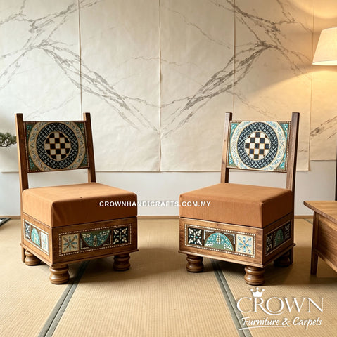 Rajasthani Hand-Painted Royal Chairs | Low Height Solid Wood Accent Chairs Set with Drawer | CHR 61 (L25 W18.5 H32 Inches)