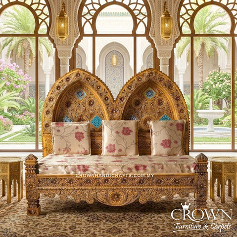 Premium Solid Wood Takht Sofa | Handcrafted 3-Seater with Traditional Bohemian Design | TKT 62 (L58.5 W31 H54 Inches)