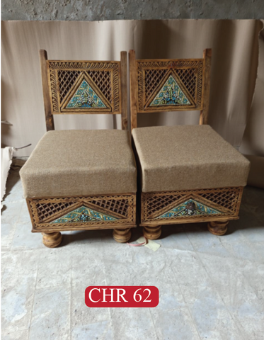 Solid Wood Low Height Royal Chairs | Artisan Hand-Painted Rajasthani Accent Furniture with Drawer | CHR 62 (L25 W18.5 H32 Inches)