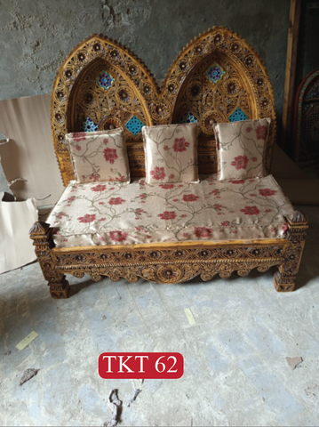 Premium Solid Wood Takht Sofa | Handcrafted 3-Seater with Traditional Bohemian Design | TKT 62 (L58.5 W31 H54 Inches)