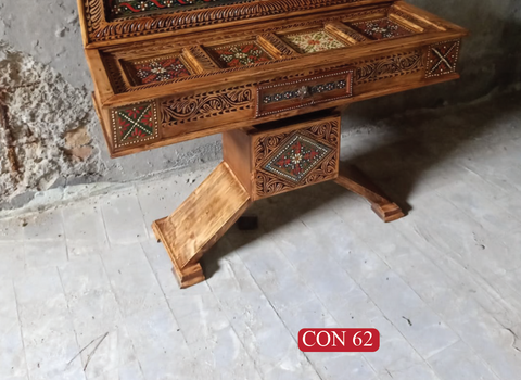 Luxury X-Frame Console Table | Hand-Painted Floral Art on Handcrafted Solid Wood with Storage Drawer | CON 62