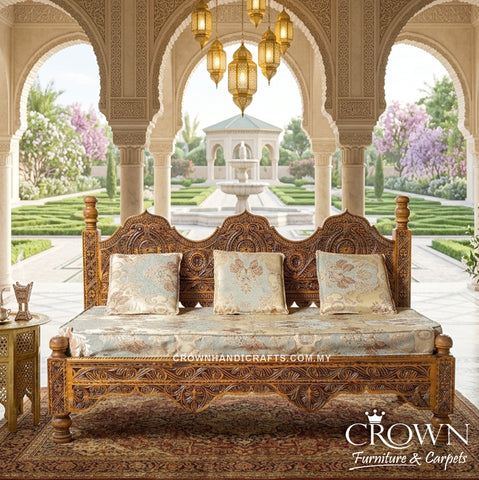 Solid Wood Daybed Sofa | Handcrafted 3-Seater Takht with Classic Artisan Craftsmanship | TKT 63 (L69.5 W33.5 H39.5 Inches)