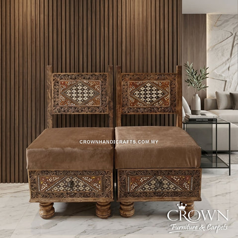 Classic Indian Royal Chairs | Low Height Solid Wood Seating with Hand-Painted Rajasthani Designs | CHR 63 (L25 W18.5 H32 Inches)