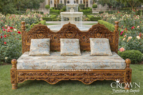 Solid Wood Daybed Sofa | Handcrafted 3-Seater Takht with Classic Artisan Craftsmanship | TKT 63 (L69.5 W33.5 H39.5 Inches)