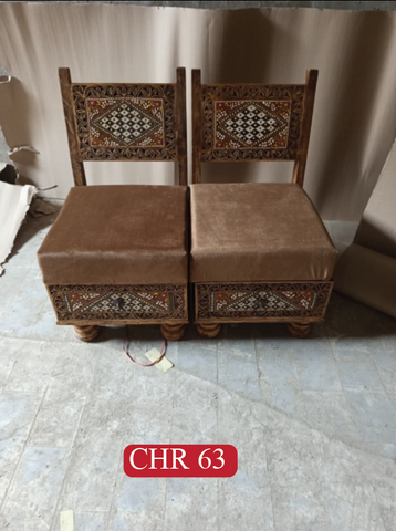 Classic Indian Royal Chairs | Low Height Solid Wood Seating with Hand-Painted Rajasthani Designs | CHR 63 (L25 W18.5 H32 Inches)