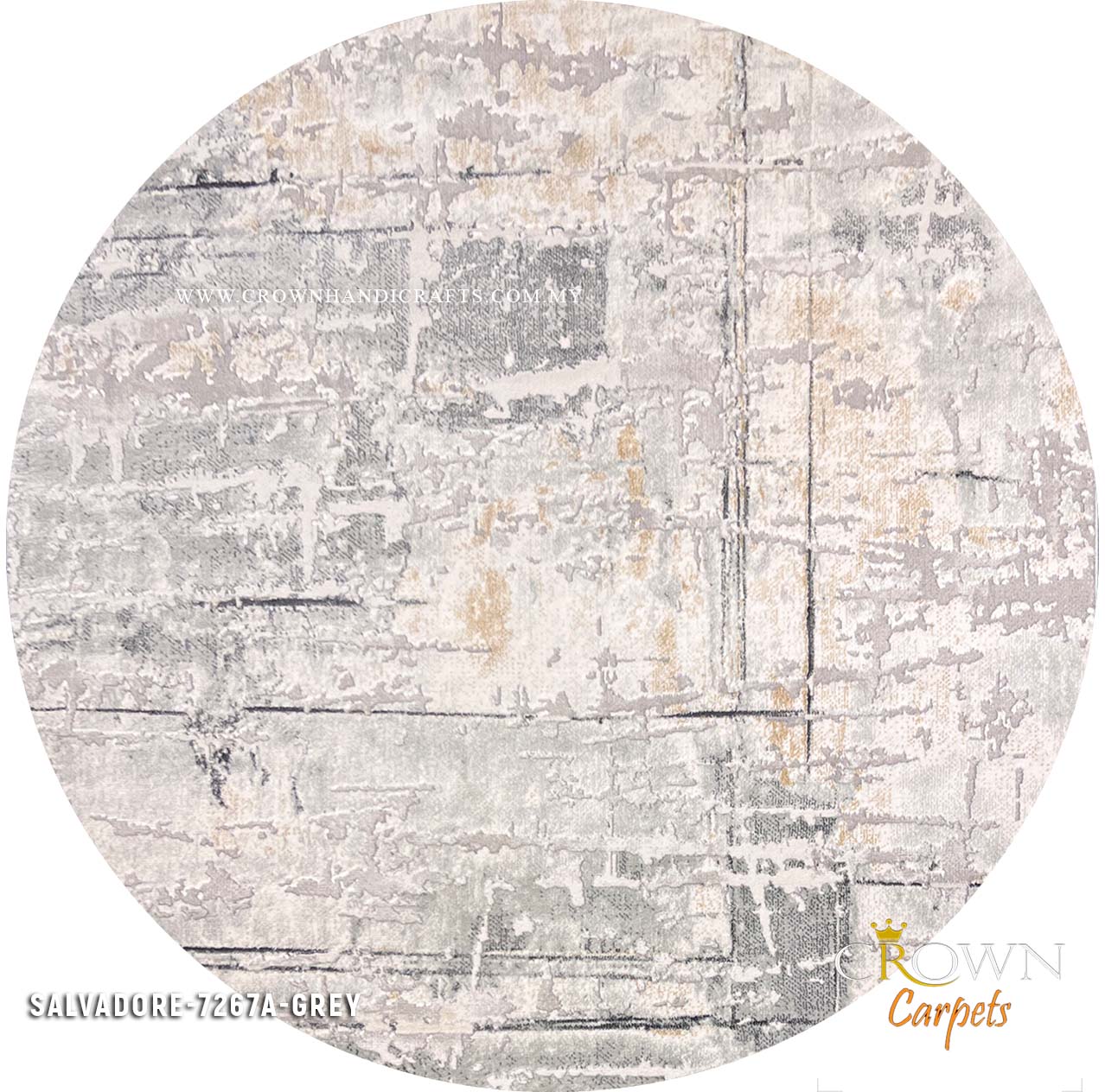 Buy Designer Rugs Modern Turkish Carpets Mediterranean Style | Salvadore 7267A Round Ecru Shrink Grey