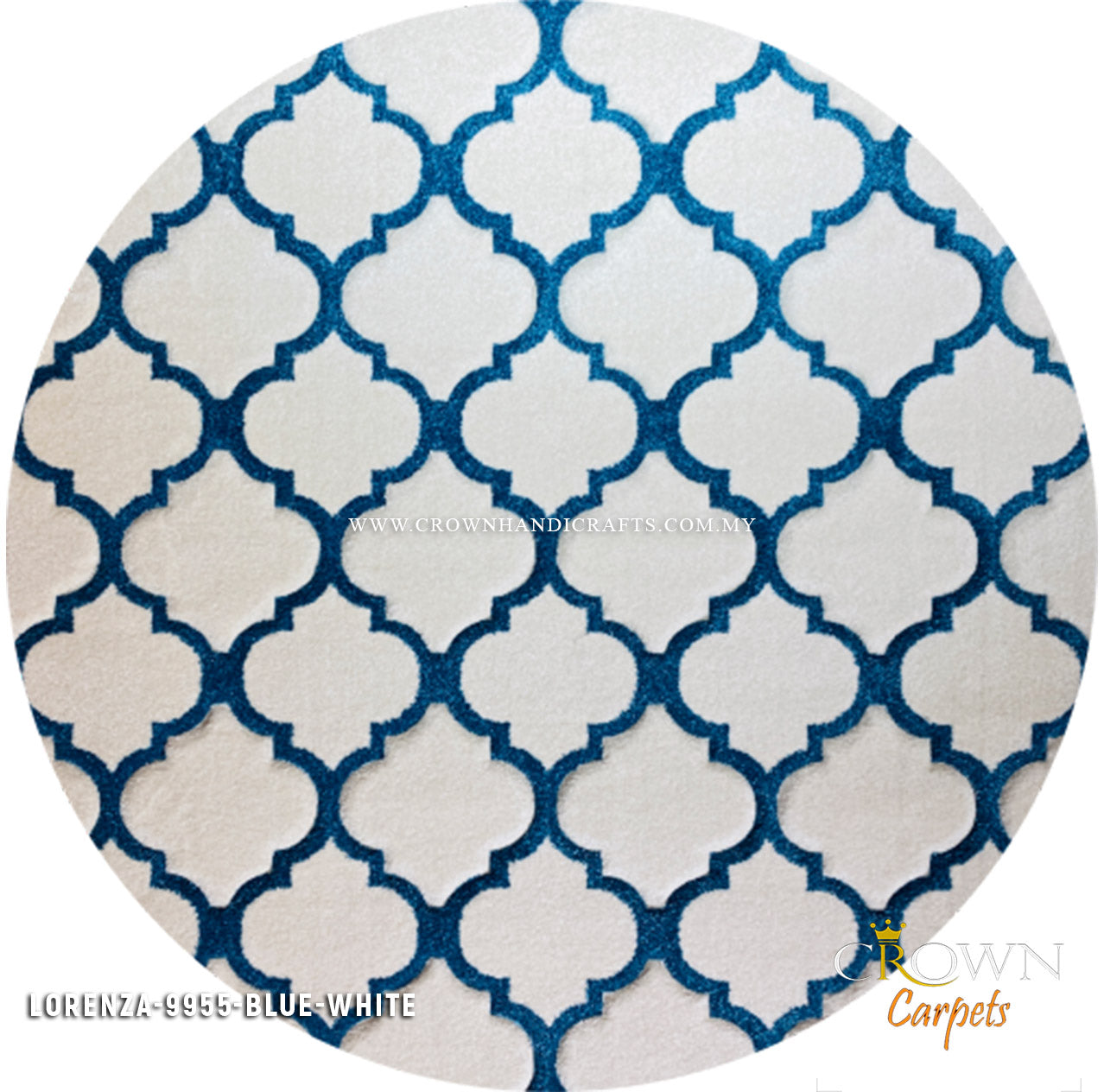 Designer Round Rug to match Designer Interior Sofa | Lorenza 9955 Blue-White