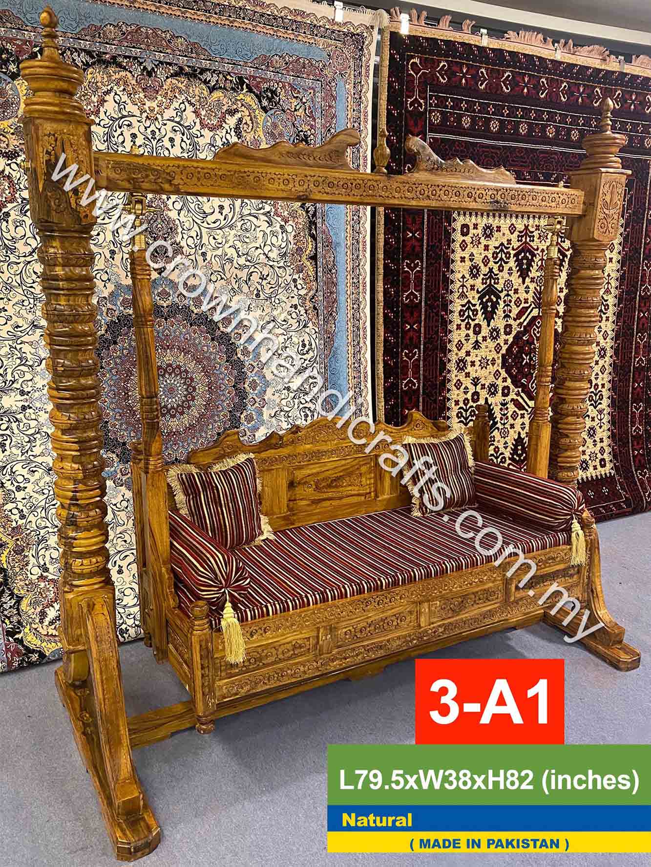 Maharaja Swing 3 seater Luxurious Handcrafted Indian and Pakistani Wooden Swing in Premium Rosewood, Combining Traditional Elegance and Modern Luxury for Your Home Decor Maharaja Swing 3 Seater 3-A1