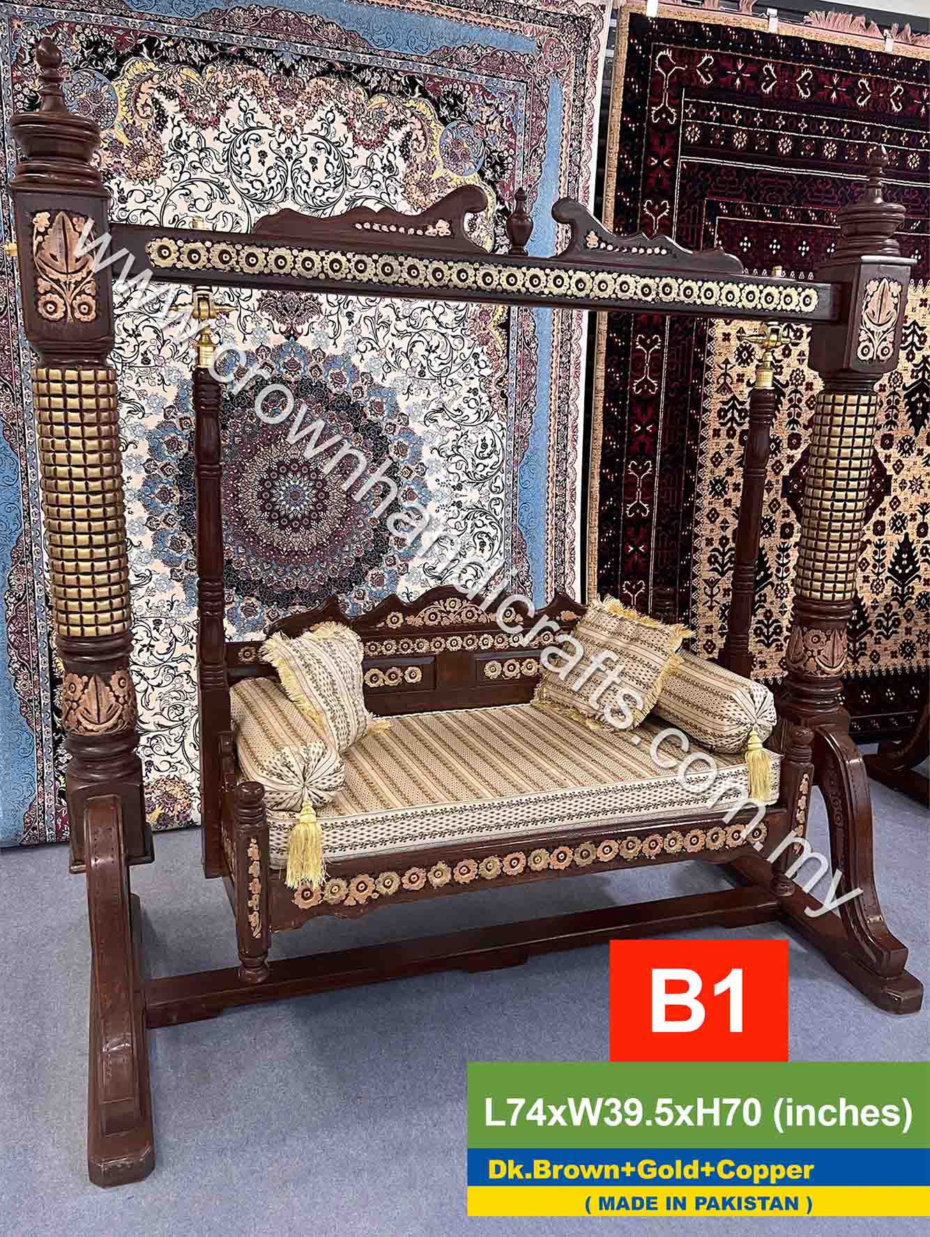 Maharaja Swing 2 seater Luxurious Handcrafted Indian and Pakistani Wooden Swing in Premium Rosewood, Combining Traditional Elegance and Modern Luxury for Your Home Decor Maharaja Swing 2 Seater B1