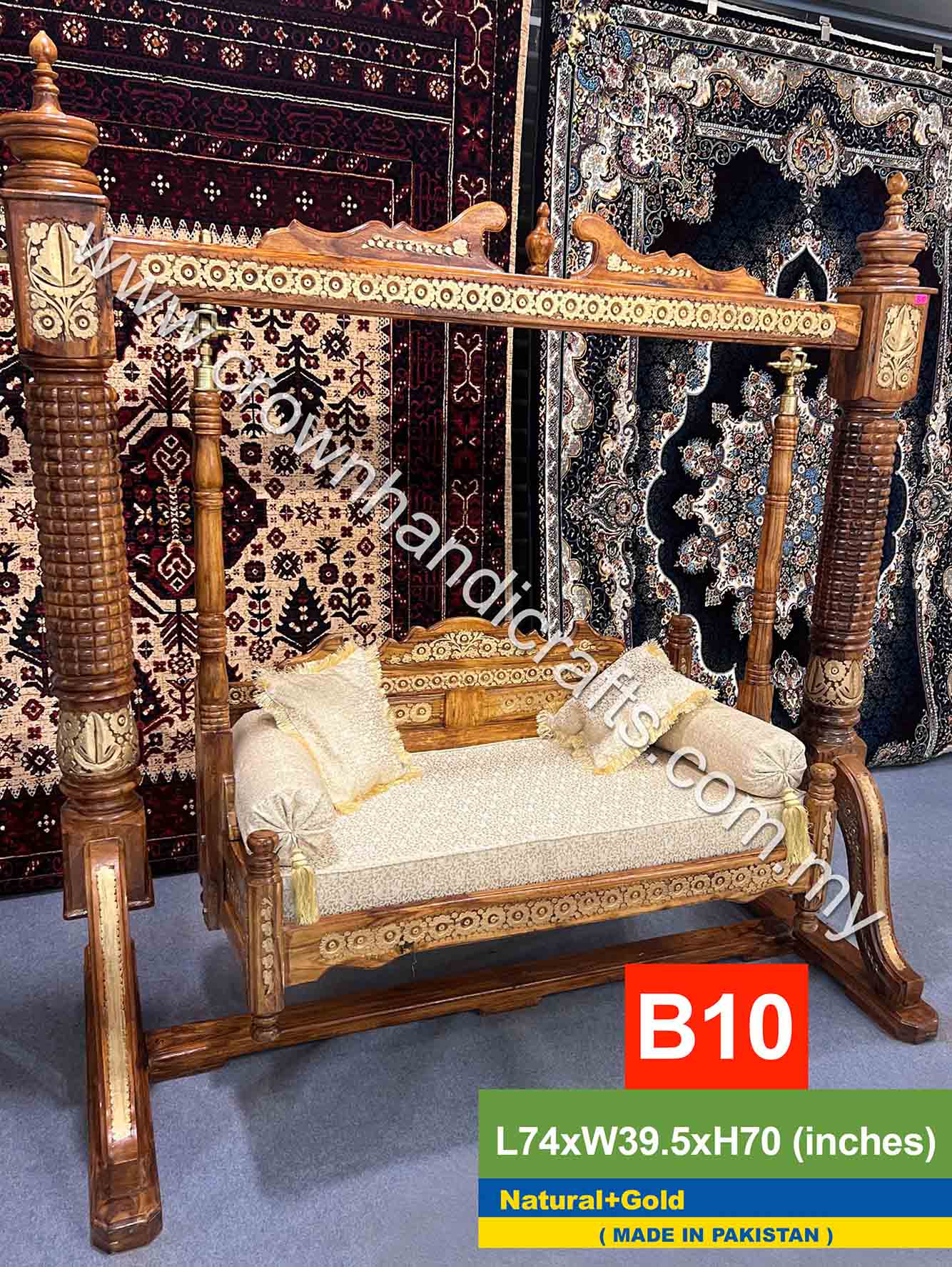 Maharaja Swing 2 seater Luxurious Handcrafted Indian and Pakistani Wooden Swing in Premium Rosewood, Combining Traditional Elegance and Modern Luxury for Your Home Decor Maharaja Swing 2 Seater B10