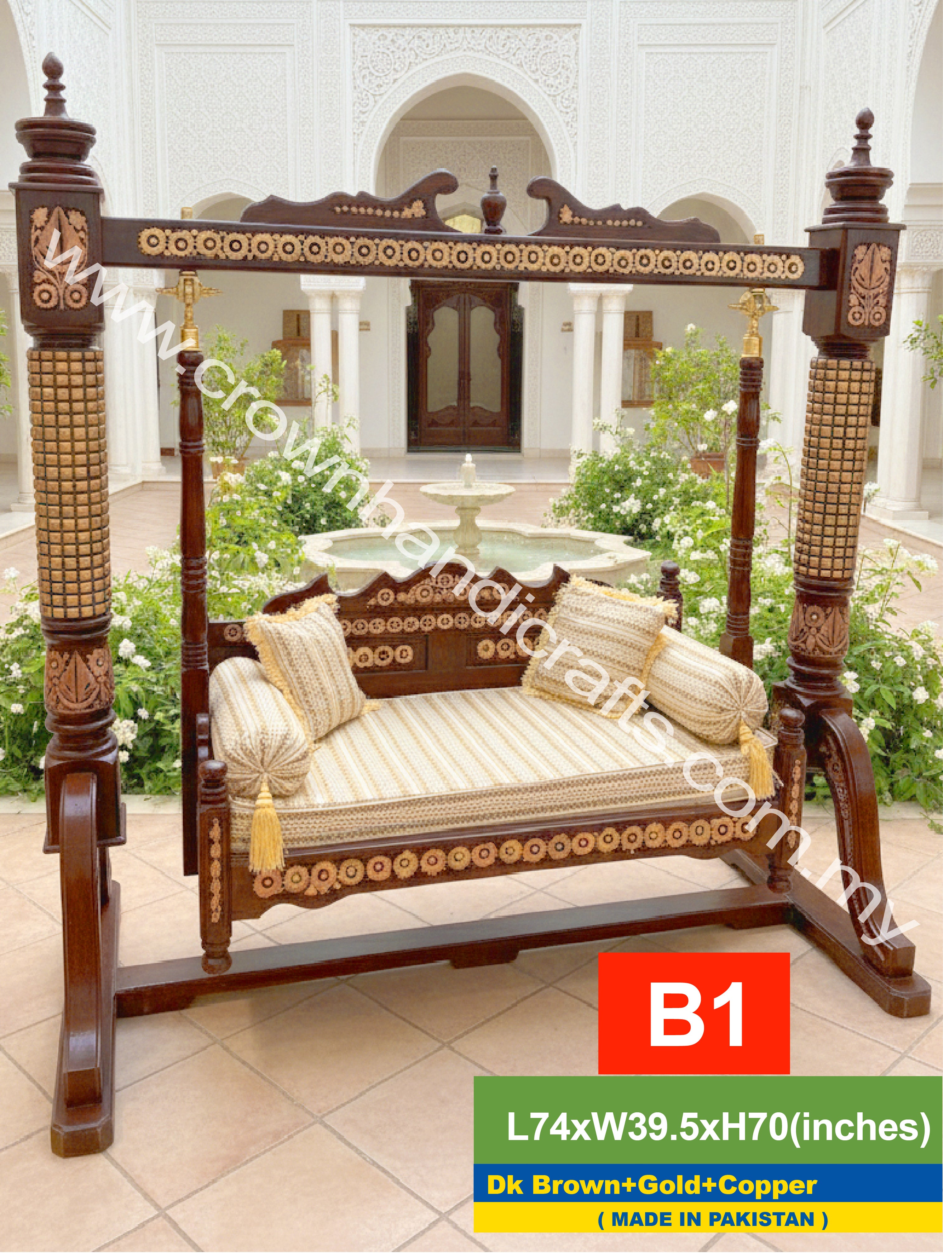 Maharaja Swing 2 seater Luxurious Handcrafted Indian and Pakistani Wooden Swing in Premium Rosewood, Combining Traditional Elegance and Modern Luxury for Your Home Decor Maharaja Swing 2 Seater B1