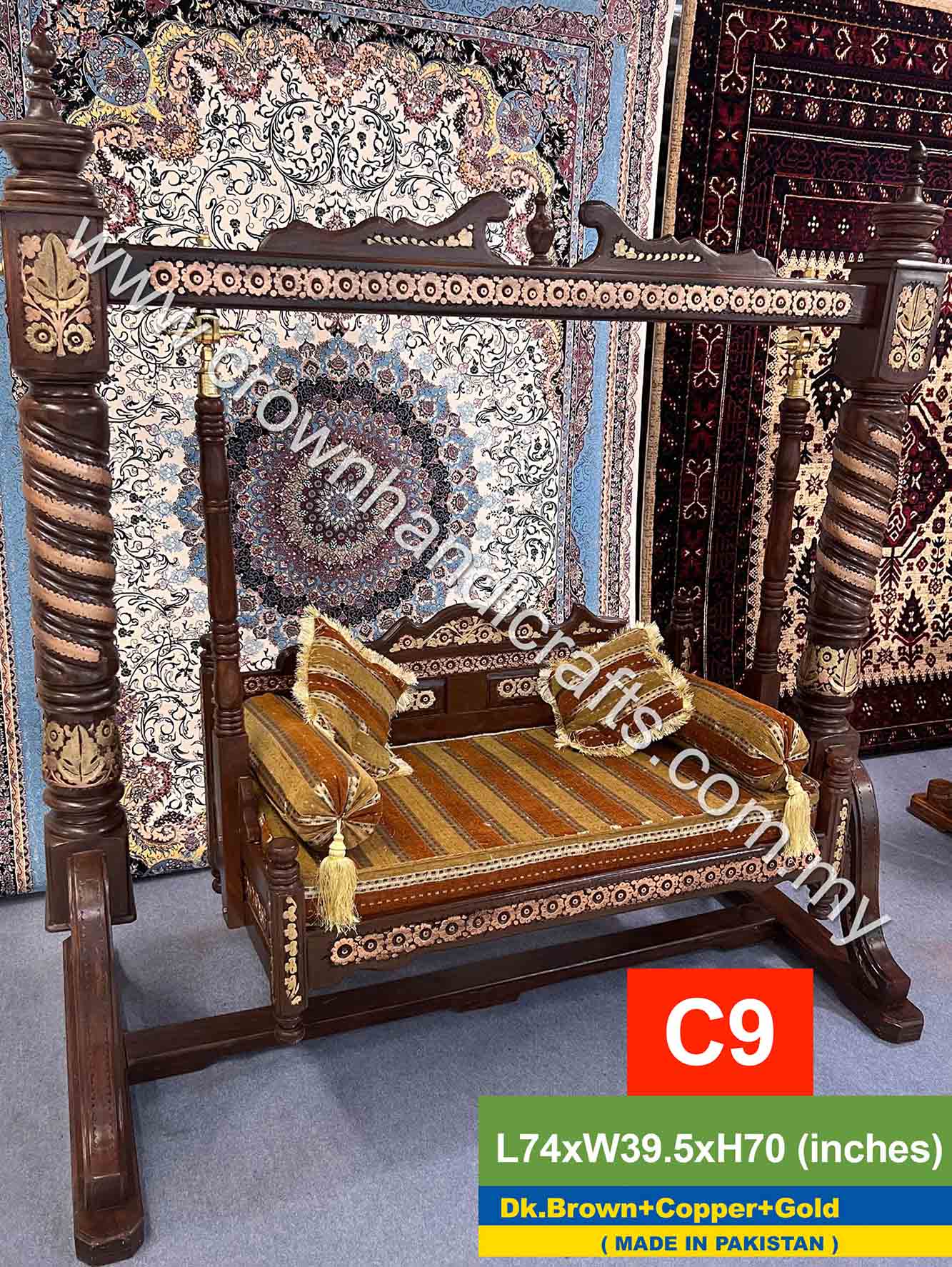 Maharaja Swing 2 seater Luxurious Handcrafted Indian and Pakistani Wooden Swing in Premium Rosewood, Combining Traditional Elegance and Modern Luxury for Your Home Decor Maharaja Swing 2 Seater C9