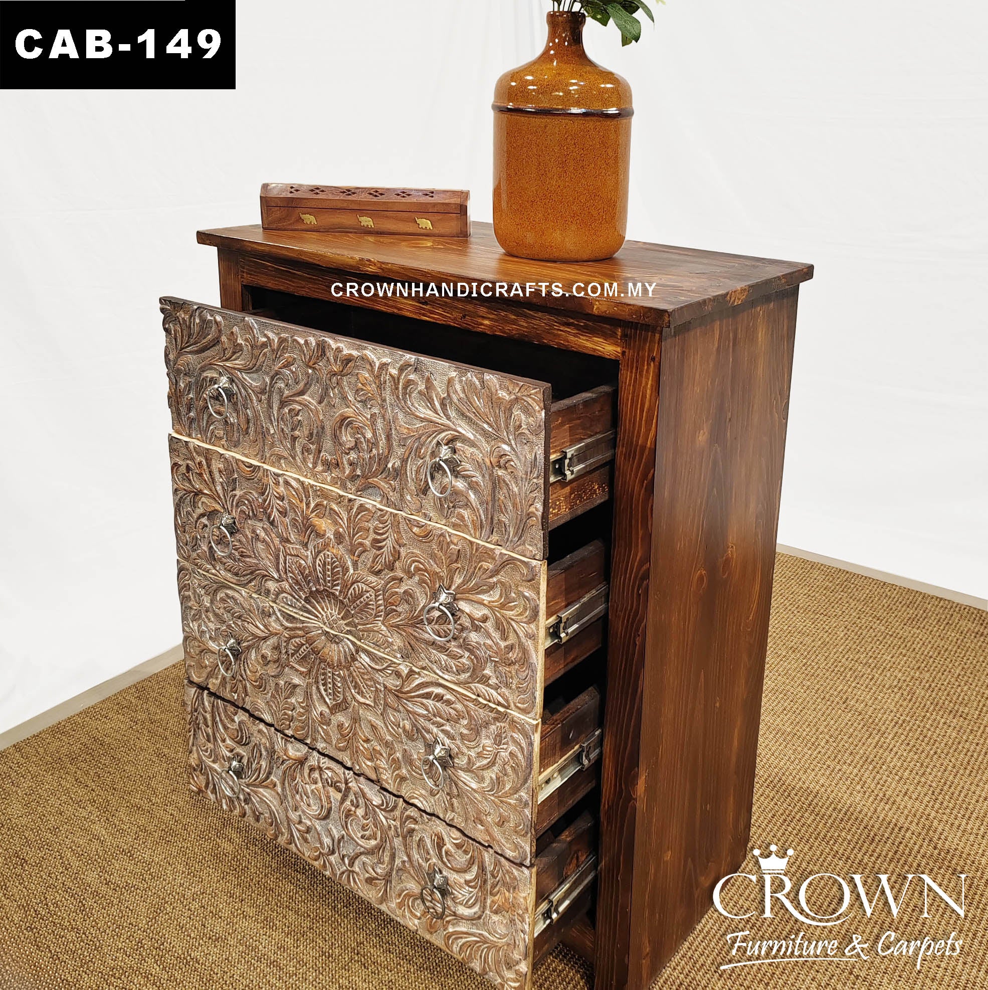 Premium Crafted Whitewash Cabinet, Solid Wood 4-Drawer Chest with Artisan Craftsmanship | CAB-149 (L30 W16 H36 Inches)