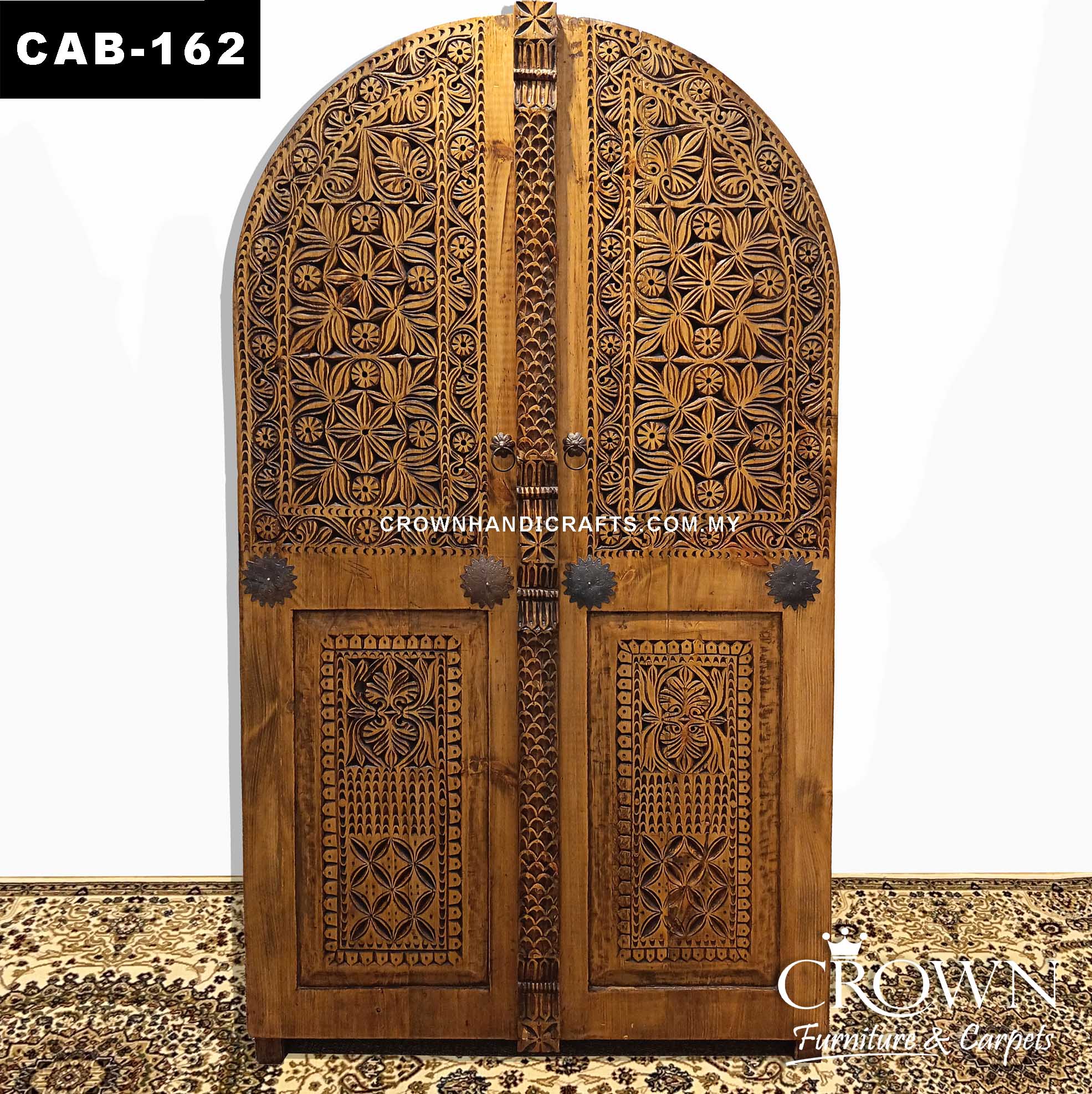 Handcrafted Antique Indian Almirah Cabinet | Royal Palace Style Solid Wood Furniture with Artistic Metal Accents | CAB 162 (L42.5 W18.5 H75.5 inches)