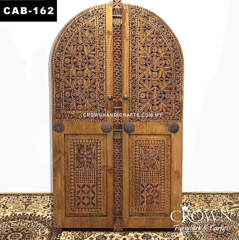 Handcrafted Antique Indian Almirah Cabinet | Royal Palace Style Solid Wood Furniture with Artistic Metal Accents | CAB 162 (L42.5 W18.5 H75.5 inches)