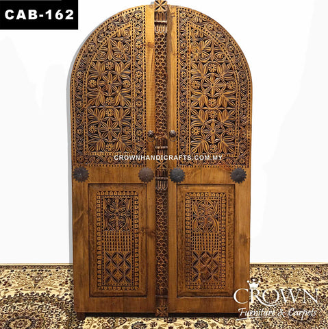 Handcrafted Antique Indian Almirah Cabinet | Royal Palace Style Solid Wood Furniture with Artistic Metal Accents | CAB 162 (L42.5 W18.5 H75.5 inches)