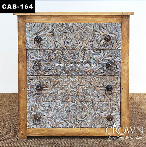 Artisan Crafted Whitewash Chest of Drawers | Solid Wood Storage Cabinet with 4 Spacious Drawers | CAB 164 (L29.5 W15 H34 inches)