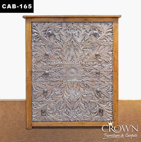 Handcrafted Whitewash Solid Wood Storage Cabinet | Classic 5-Drawer Chest with Timeless Design | CAB 165 (L36 W15.5 H48 inches)
