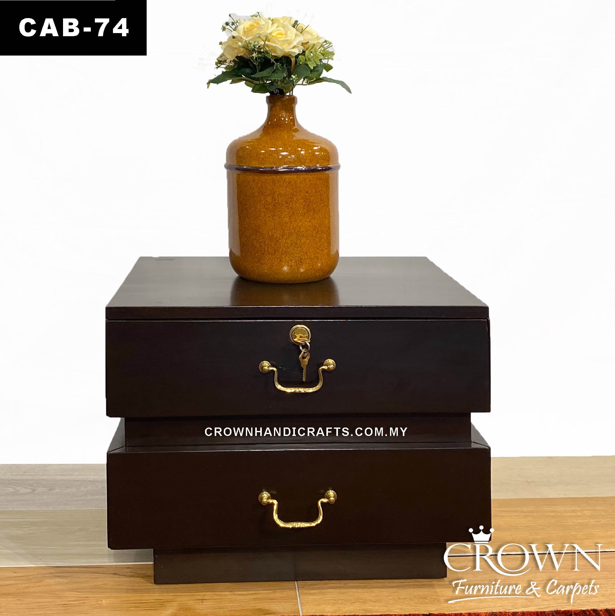 Bed Side Table Cabinet with 2 Drawers, Wooden Furniture in Kuala Lumpur Malaysia | CAB-74 (L20 W16 H16.5 Inches)