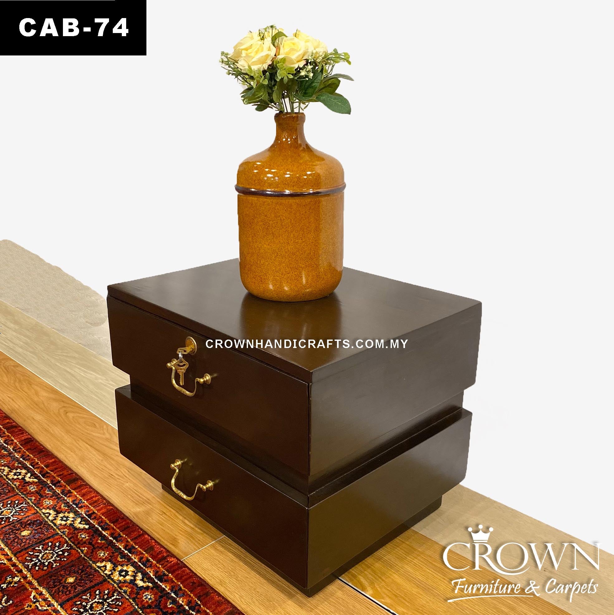 Bed Side Table Cabinet with 2 Drawers, Wooden Furniture in Kuala Lumpur Malaysia | CAB-74 (L20 W16 H16.5 Inches)