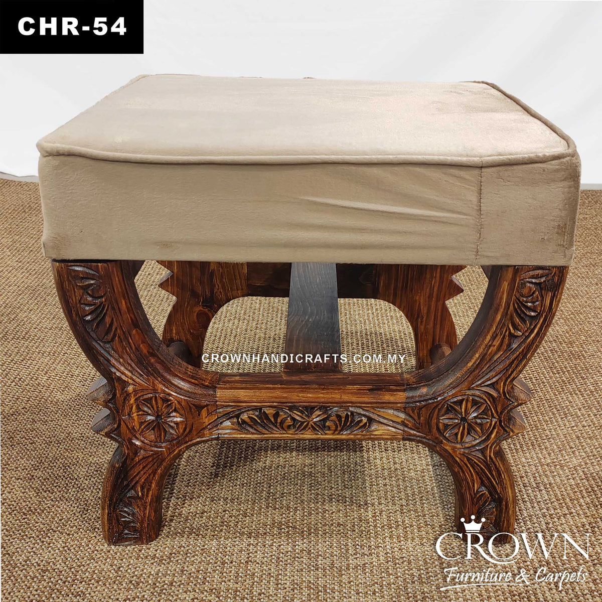Heritage Ottoman Stool – Solid Wood Craft with Kilim Pattern Cushion a ...