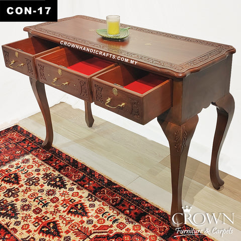 Solid Wood English Style Entrance Console Table with 3 Drawers, Ideal for Living Room and Entrance Wall Feature | CON-17 (L48 W19 H31 Inches)
