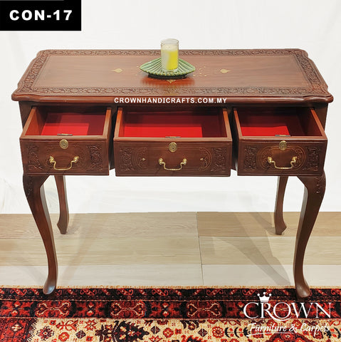 Solid Wood English Style Entrance Console Table with 3 Drawers, Ideal for Living Room and Entrance Wall Feature | CON-17 (L48 W19 H31 Inches)
