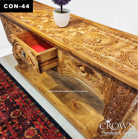 Date Tree Pillar Console Table with a Drawer – Natural Finish Solid Wood Design for Entryway & Living Room | CON-44 (L48 W14 H30 Inches)