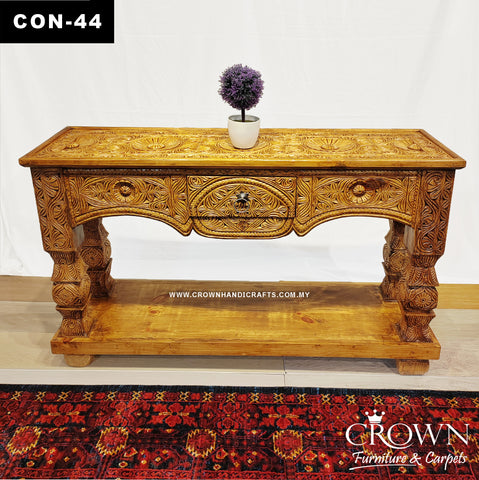 Date Tree Pillar Console Table with a Drawer – Natural Finish Solid Wood Design for Entryway & Living Room | CON-44 (L48 W14 H30 Inches)