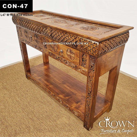 Heritage Style Antique Console Table with 2 Drawers Handcrafted Solid Wood | CON 47 (L47 W16.5 H34 Inches)