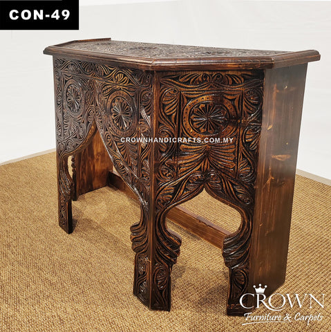 A masterpiece Inspired by traditional Moroccan–Andalusian craftsmanship, Hand-Carved Solid Wood Console Table | CON 49 (L38.5 W15.5 H30.5 Inches)