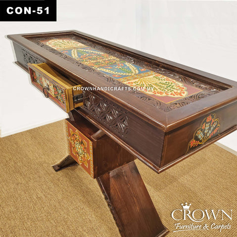 Heritage Artisan X-Shape Console Table – Handcrafted Solid Wood with Traditional Floral Inlay With 1 Drawer | CON 51 (L47.5 W16.5 H29 Inches)