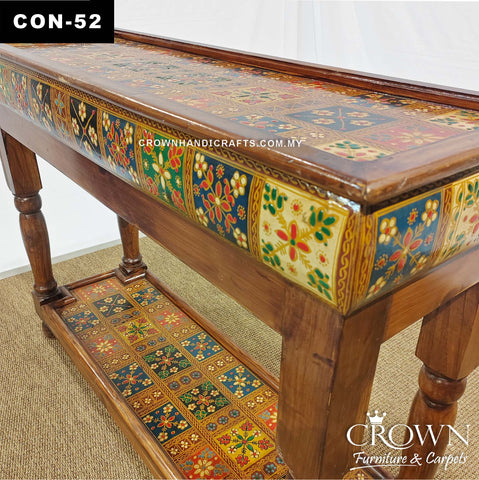 Classic Vintage Console Table – Solid Wood Luxury with Hand-Painted Floral Details | CON 52 (L48 W16 H36 Inches)